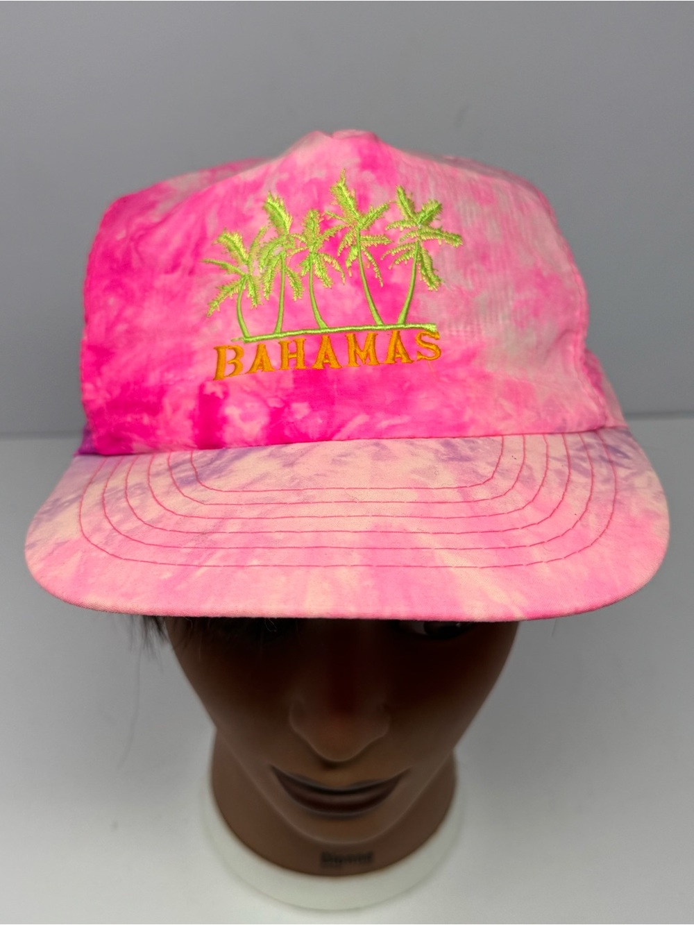Vintage 80s 90s Pink Tie-Dye Bahamas Beach Trucker Hat Cap Snapback Adjustable